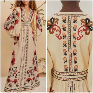 Farm Rio Cream Cashew Mandala Maxi Dress New
